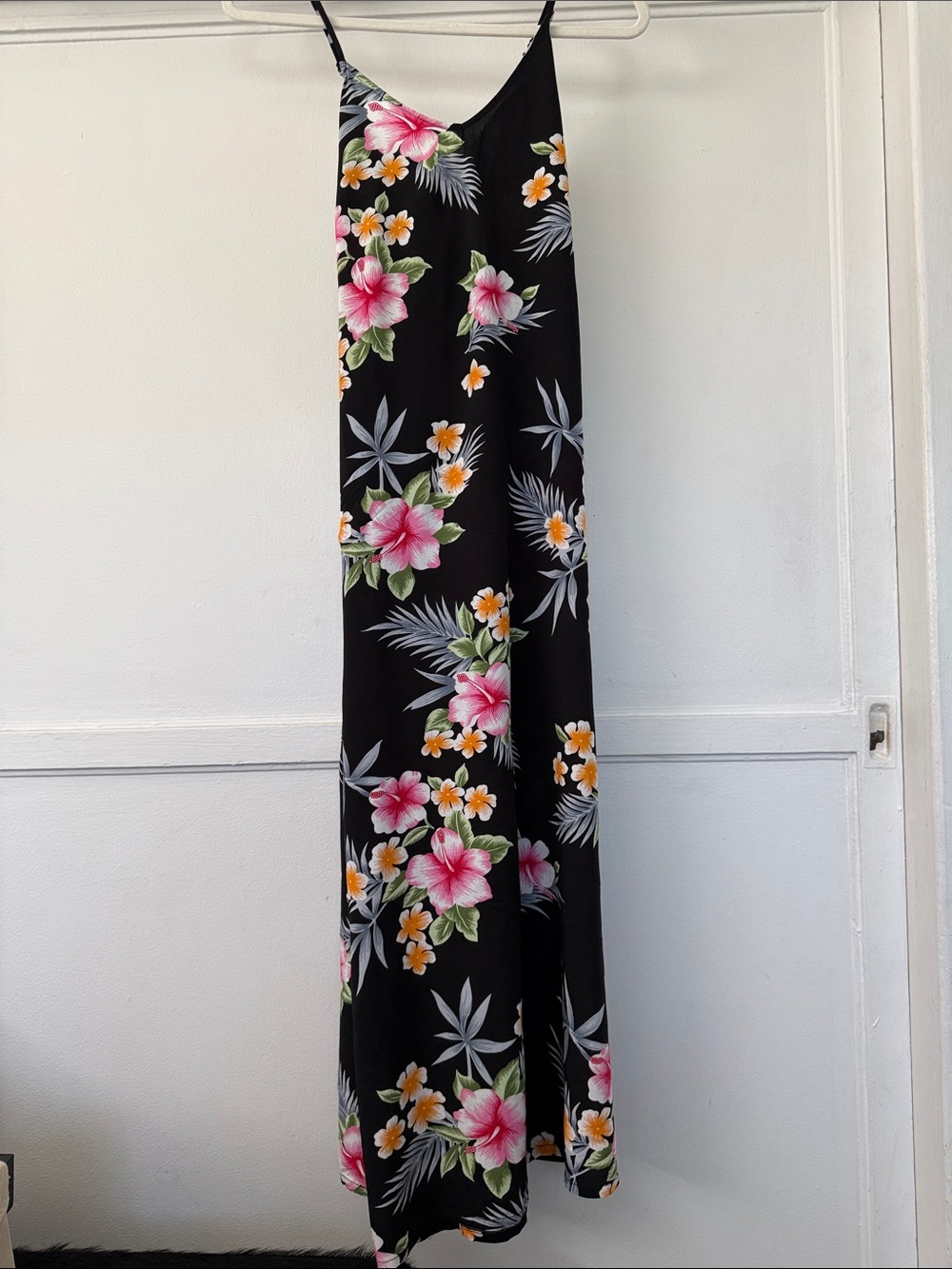 Black Floral Maxi Dress with Pink & Orange Blooms